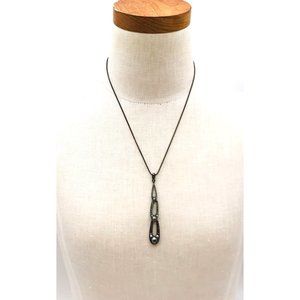 Vintage necklace black tone pendant tear drop shape by Lia Sophia 22" length